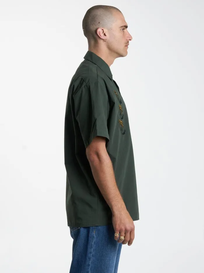 Mens Secret Garden Short Sleeve Work Shirt Oil Green Thrills Shirts