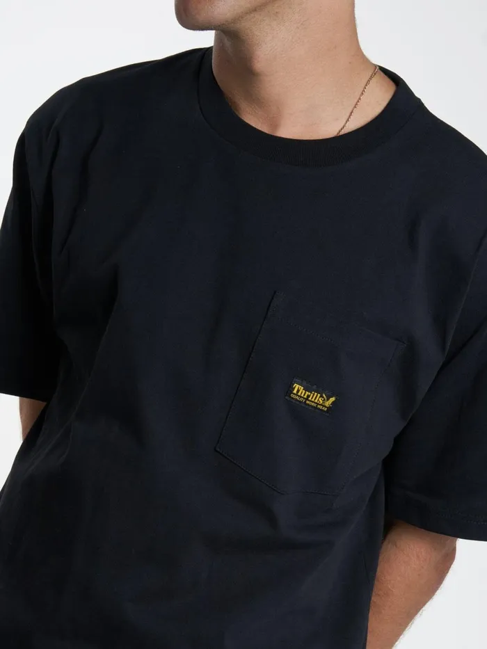 Mens Union Oversize Fit Pocket Tee Black Thrills Tees and Tank Tops