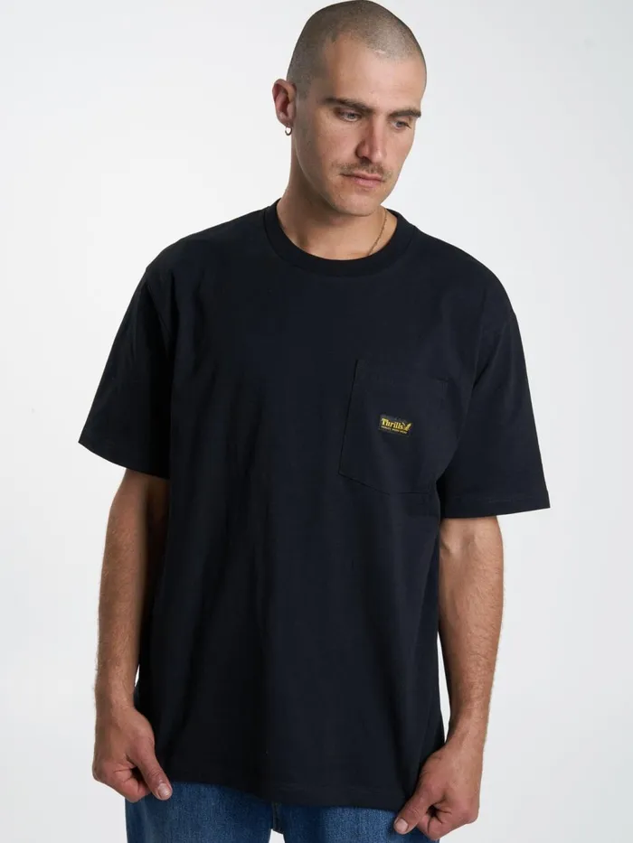 Mens Union Oversize Fit Pocket Tee Black Thrills Tees and Tank Tops