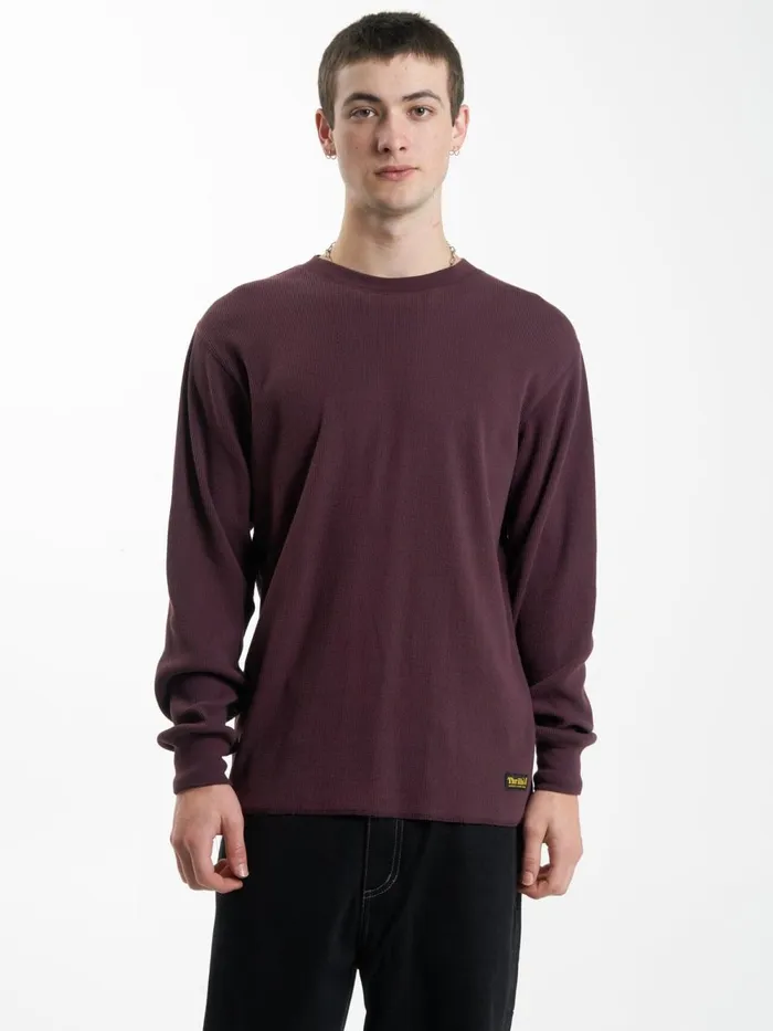 Mens Union Waffle Long Sleeve Wine Thrills Tees and Tank Tops
