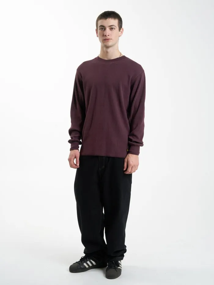 Mens Union Waffle Long Sleeve Wine Thrills Tees and Tank Tops