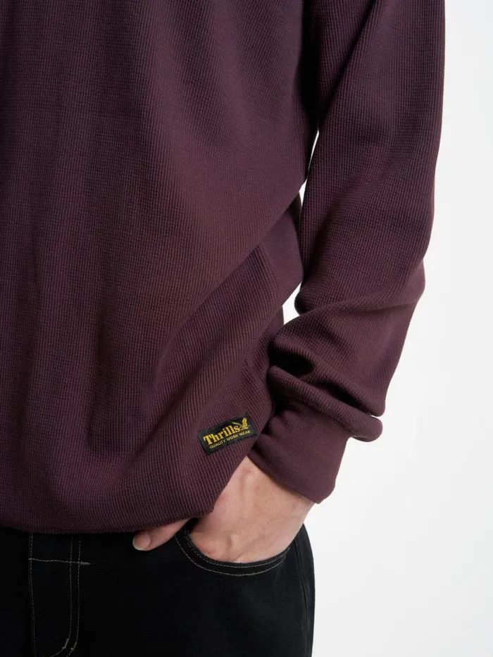 Mens Union Waffle Long Sleeve Wine Thrills Tees and Tank Tops