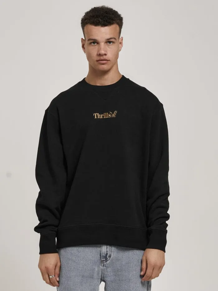 Mens Workwear Embro Oversize Fit Crew Black Thrills Sweaters and Fleece