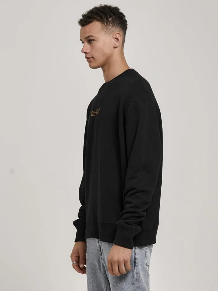Mens Workwear Embro Oversize Fit Crew Black Thrills Sweaters and Fleece