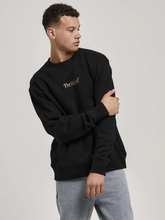 Mens Workwear Embro Oversize Fit Crew Black Thrills Sweaters and Fleece