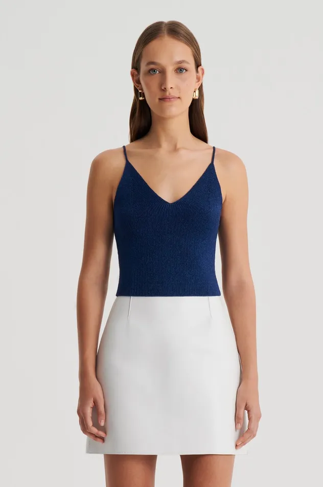 METALLIC KNIT CAMISOLE NAVY Knitwear Scanlan Theodore Women