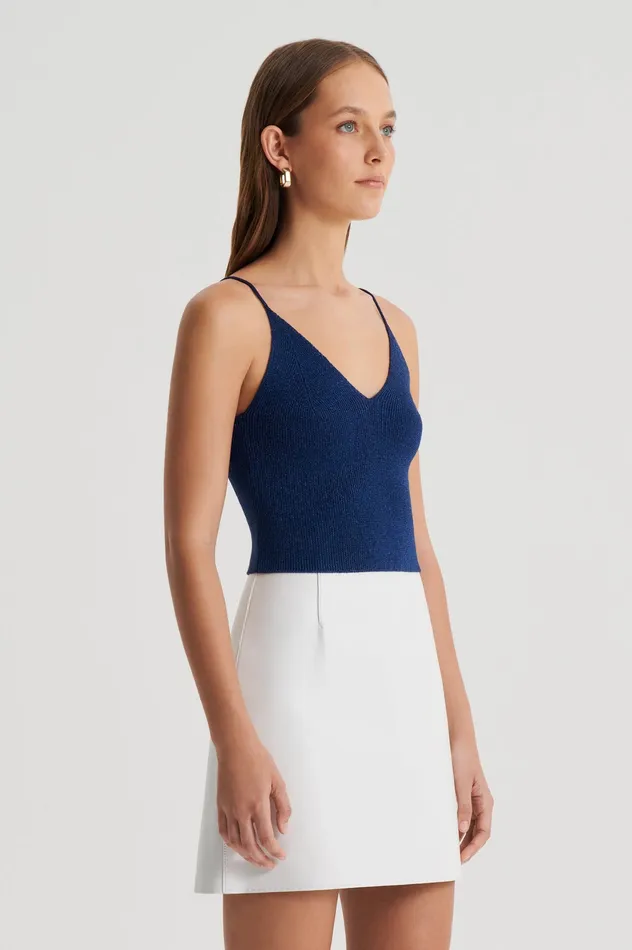 METALLIC KNIT CAMISOLE NAVY Knitwear Scanlan Theodore Women METALLIC KNIT CAMISOLE NAVY Knitwear Scanlan Theodore Women