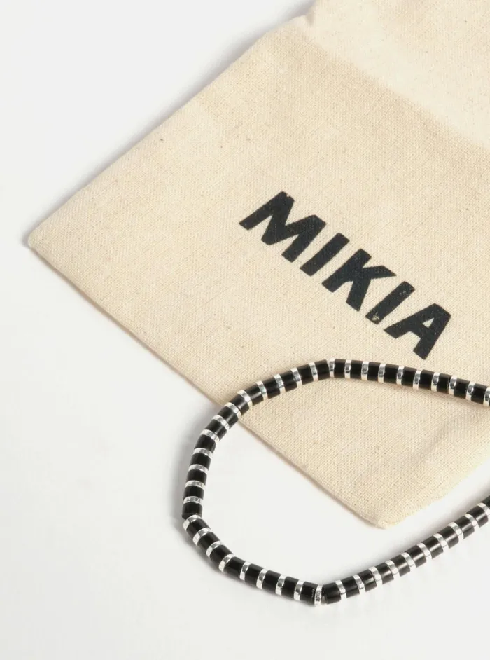 Mikia Heishi Bracelet In JetHematiteSterling Silver Men Universal Works Jewellery