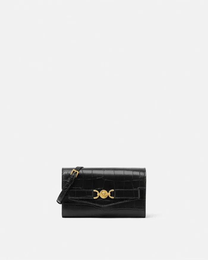 Mini Bags and Clutches Women Versace CrocEffect Medusa 03995 Crossbody Bag Blackgold