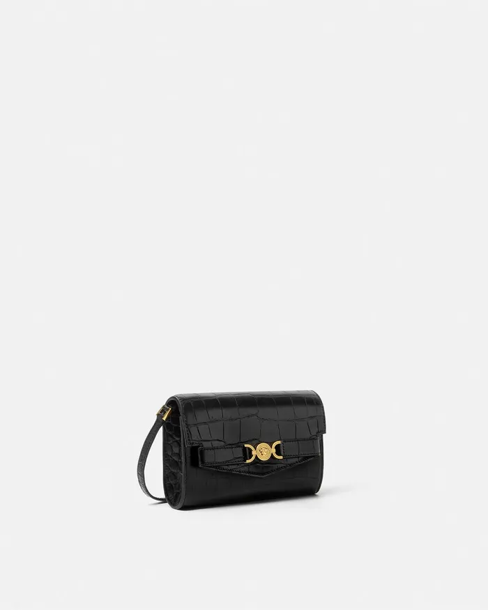 Mini Bags and Clutches Women Versace CrocEffect Medusa 03995 Crossbody Bag Blackgold