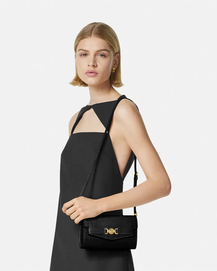 Mini Bags and Clutches Women Versace CrocEffect Medusa 03995 Crossbody Bag Blackgold