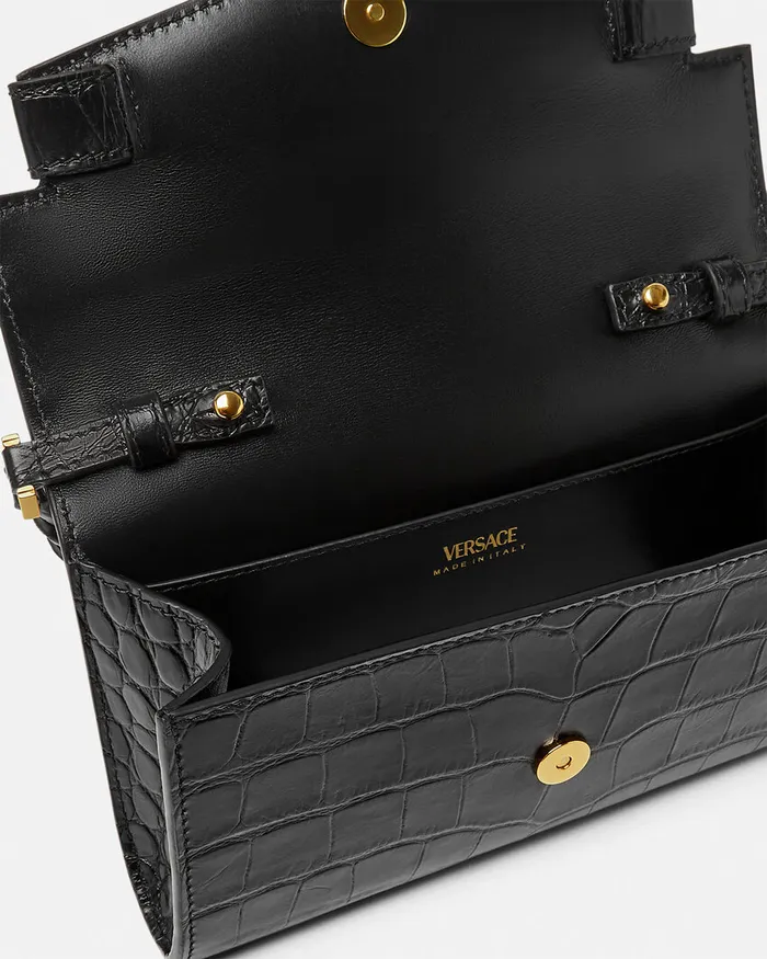 Mini Bags and Clutches Women Versace CrocEffect Medusa 03995 Crossbody Bag Blackgold