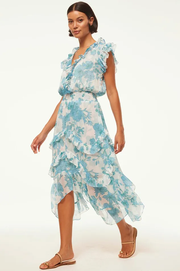 MISA Los Angeles DAKOTA DRESS Turquoise Flora Chiffon Women Dresses