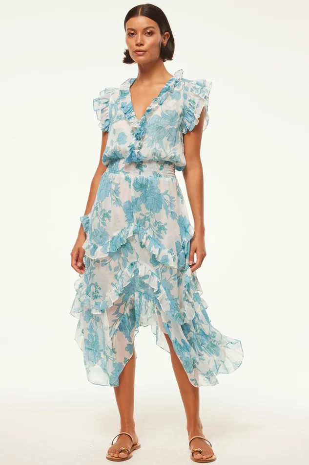 MISA Los Angeles DAKOTA DRESS Turquoise Flora Chiffon Women Dresses