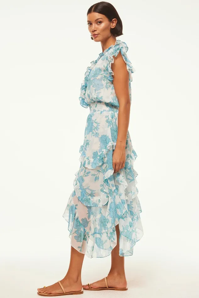MISA Los Angeles DAKOTA DRESS Turquoise Flora Chiffon Women Dresses