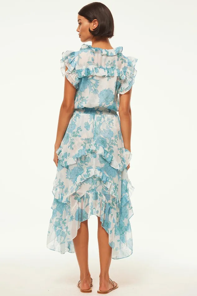 MISA Los Angeles DAKOTA DRESS Turquoise Flora Chiffon Women Dresses