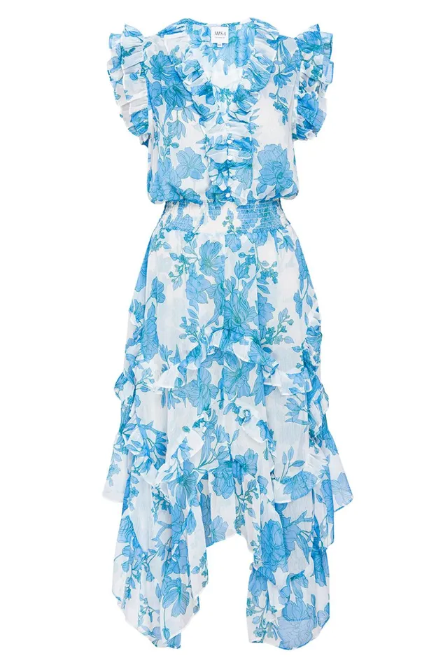 MISA Los Angeles DAKOTA DRESS Turquoise Flora Chiffon Women Dresses