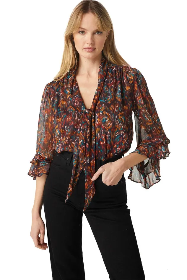 MISA Los Angeles GIGI TOP Peacock Abstract Women Tops