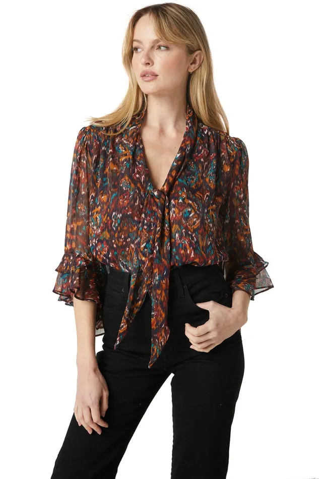 MISA Los Angeles GIGI TOP Peacock Abstract Women Tops