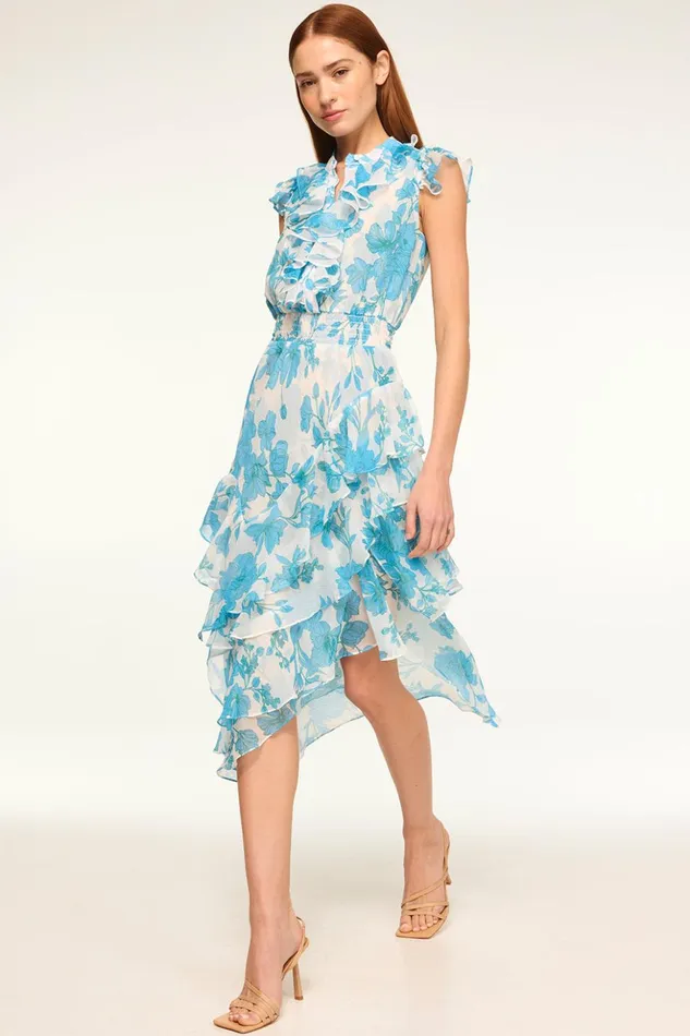 MISA Los Angeles ILYSA DRESS Turquoise Flora Chiffon Women Dresses