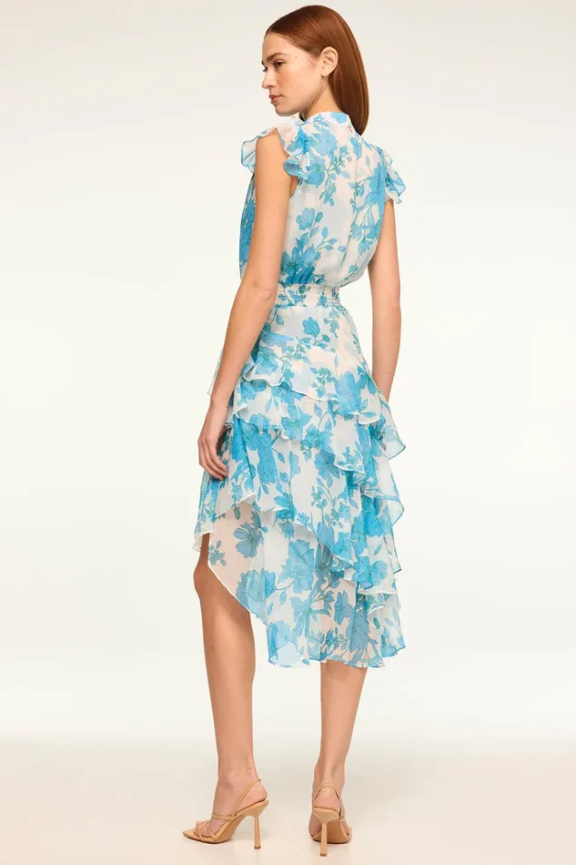 MISA Los Angeles ILYSA DRESS Turquoise Flora Chiffon Women Dresses