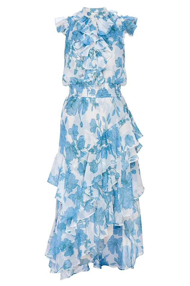 MISA Los Angeles ILYSA DRESS Turquoise Flora Chiffon Women Dresses