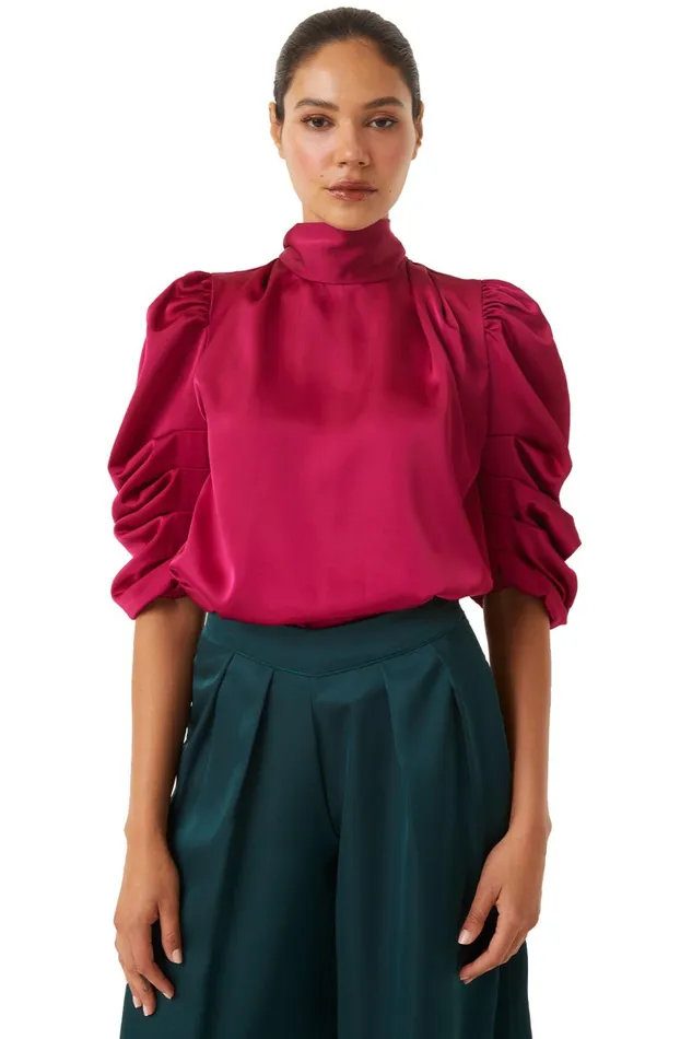 MISA Los Angeles LUELLA TOP Black Satin Women Tops
