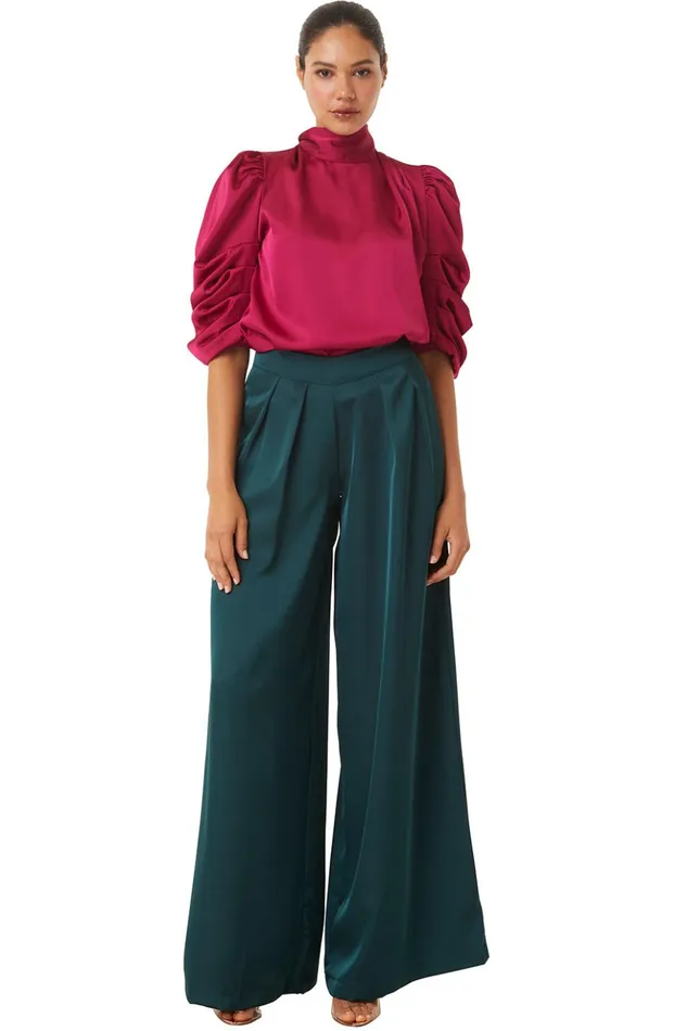MISA Los Angeles LUELLA TOP Black Satin Women Tops
