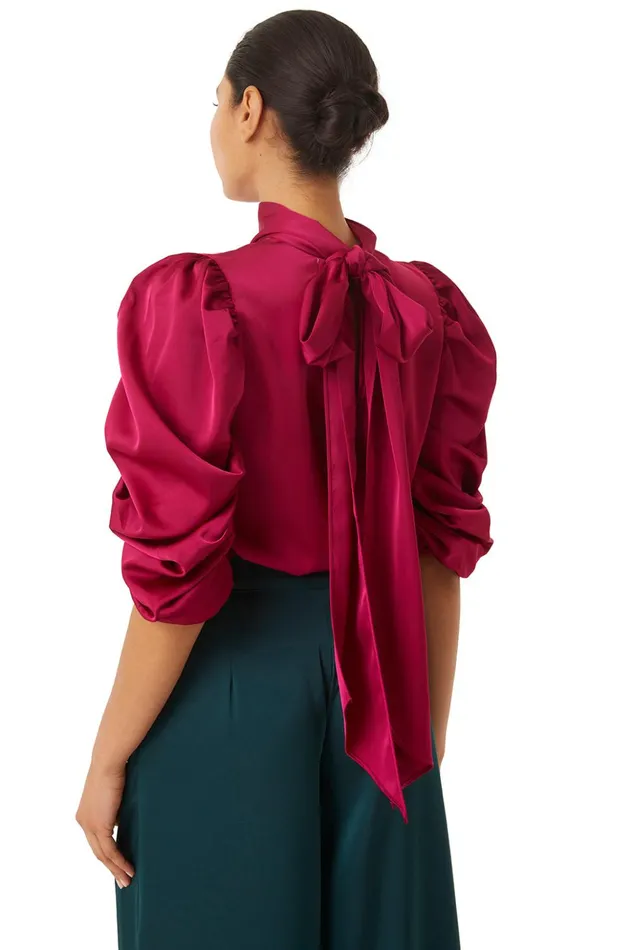 MISA Los Angeles LUELLA TOP Black Satin Women Tops