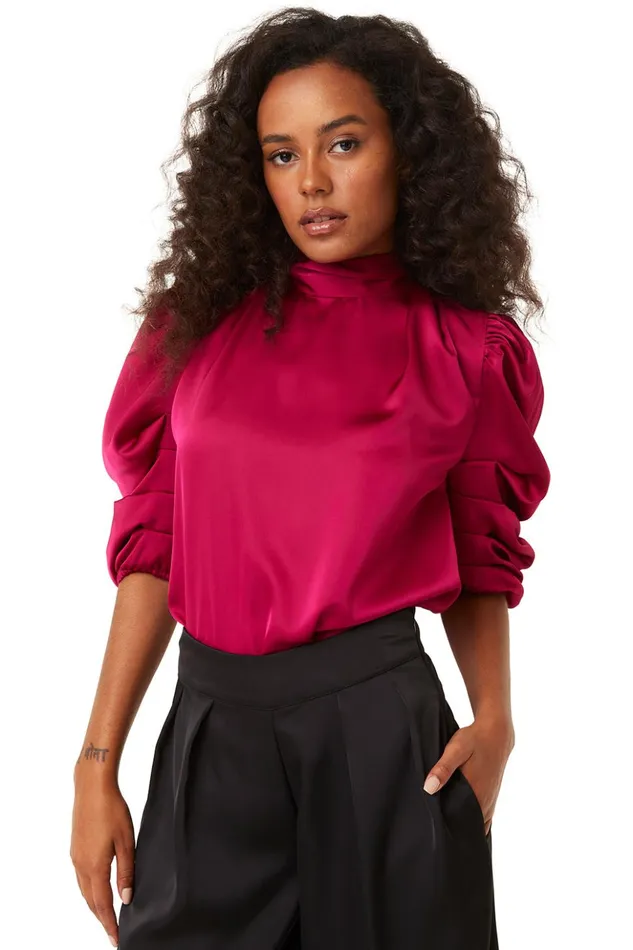 MISA Los Angeles LUELLA TOP Black Satin Women Tops