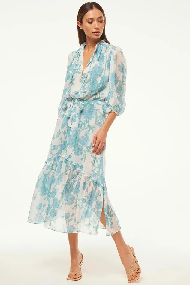 MISA Los Angeles OLIVIA DRESS Turquoise Flora Chiffon Women Dresses