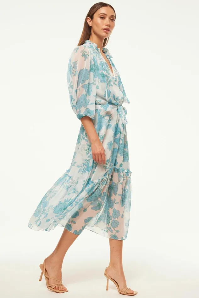 MISA Los Angeles OLIVIA DRESS Turquoise Flora Chiffon Women Dresses