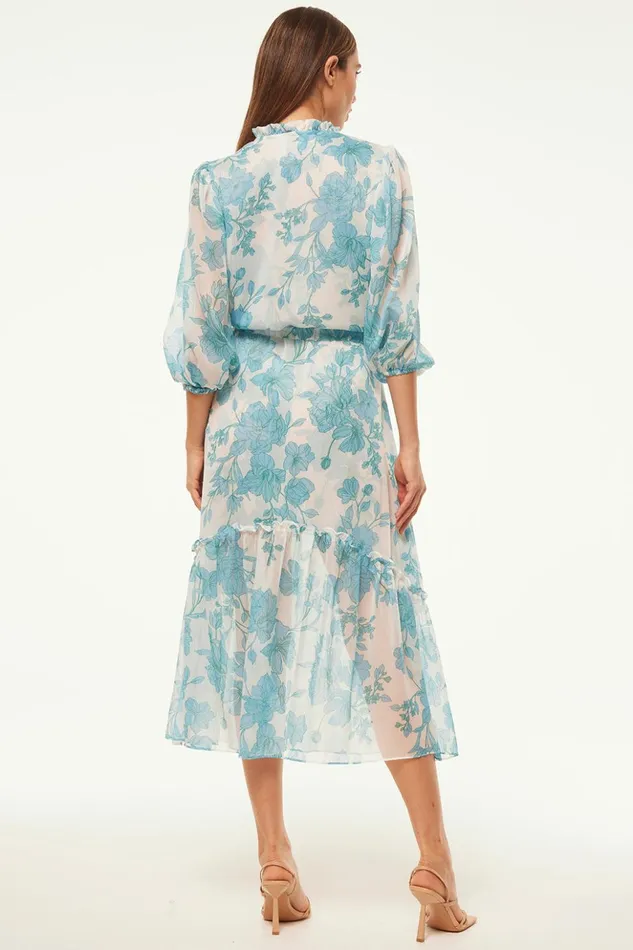 MISA Los Angeles OLIVIA DRESS Turquoise Flora Chiffon Women Dresses