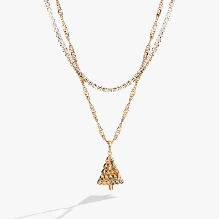 Necklaces Women Alex And Ani Christmas Tree Layered Necklace Shiny Gold