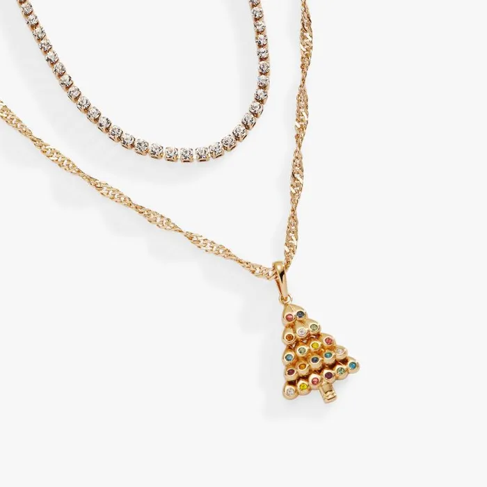 Necklaces Women Alex And Ani Christmas Tree Layered Necklace Shiny Gold