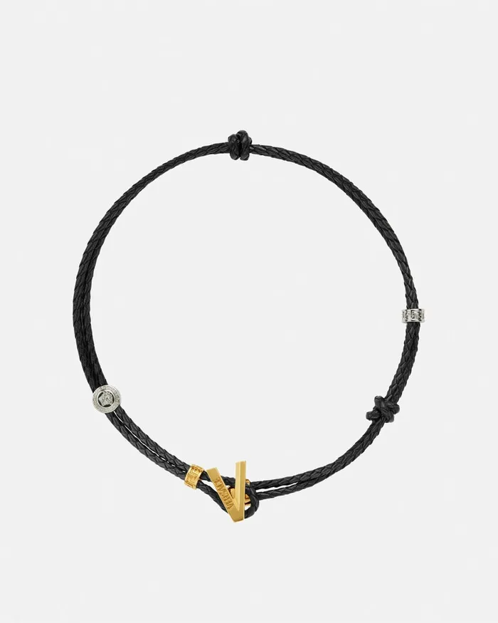 Necklaces WomenMen Versace V2025 Chain Leather Necklace Blackgold