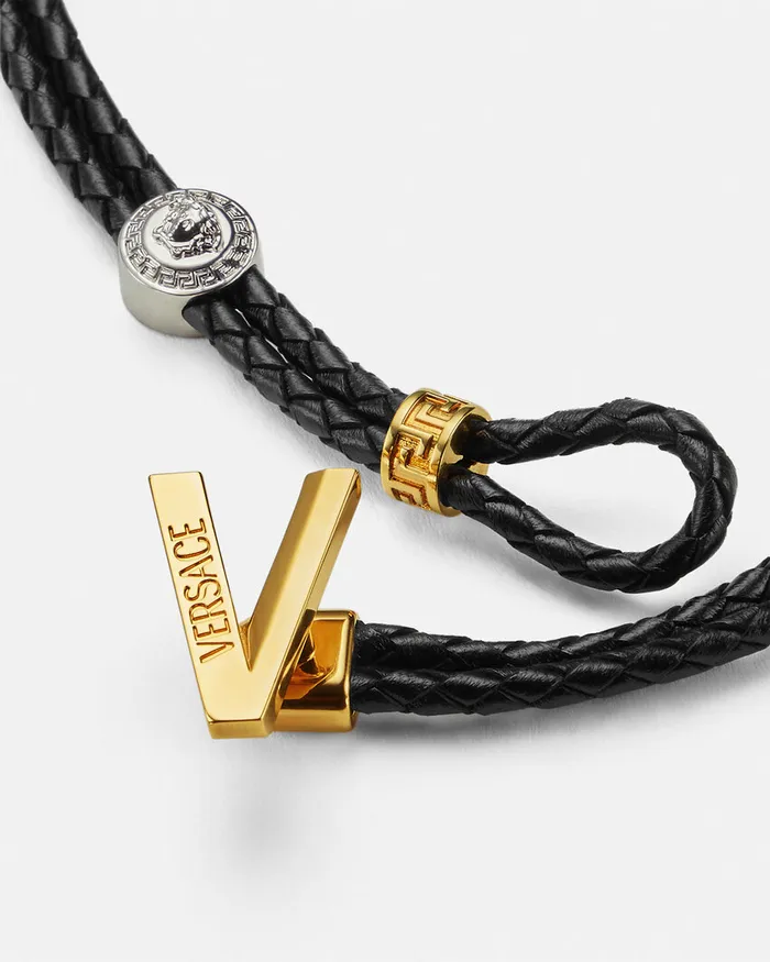Necklaces WomenMen Versace V2025 Chain Leather Necklace Blackgold