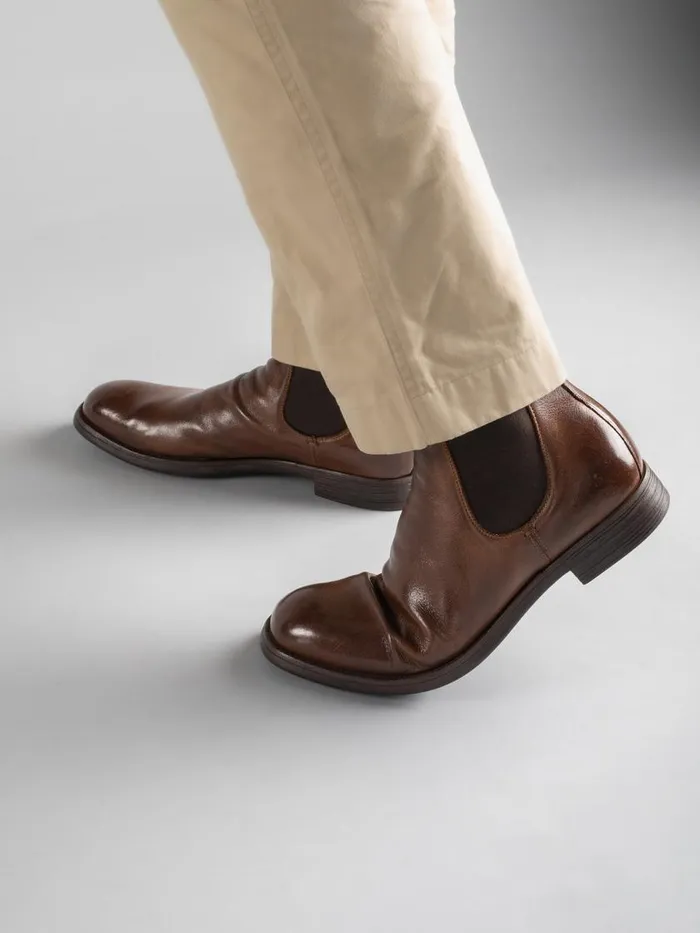 Officine Creative Boots and Ankle Boots CHRONICLE 002 Cigar Brown Leather Chelsea Boots 8211 Men