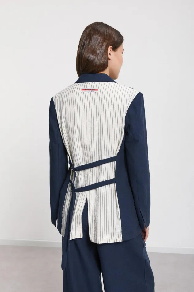 Ottod039Ame Linen Jacket Made With A Twofabric Women Blazers and Jackets