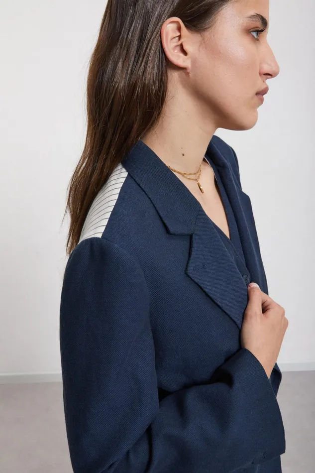 Ottod039Ame Linen Jacket Made With A Twofabric Women Blazers and Jackets