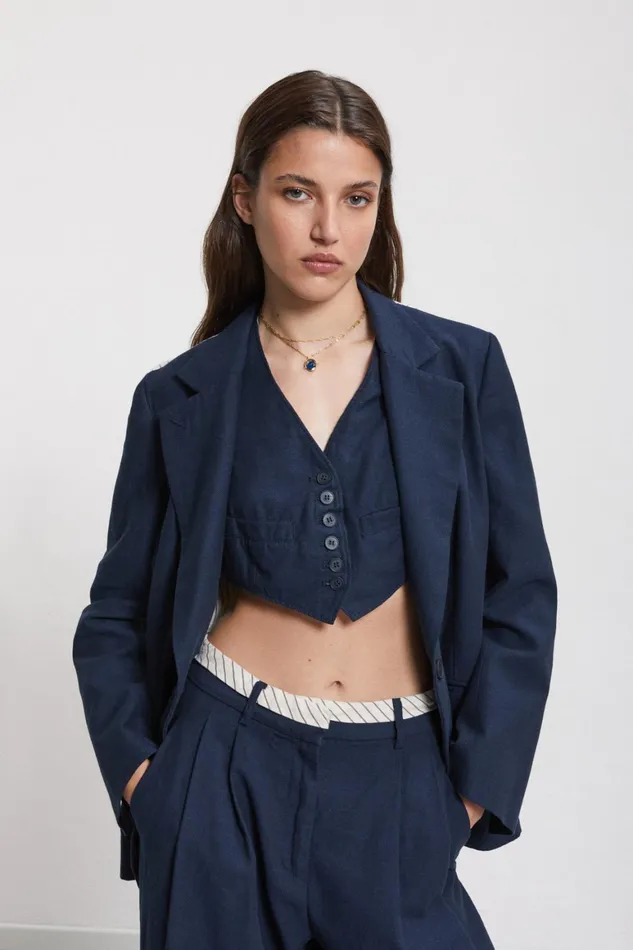Ottod039Ame Linen Jacket Made With A Twofabric Women Blazers and Jackets