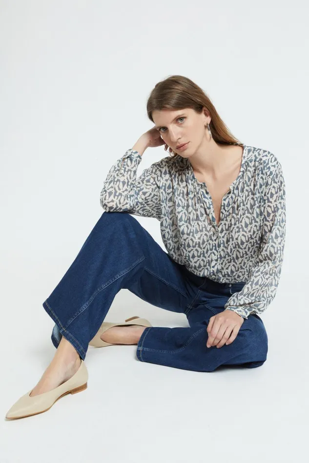 Ottod039Ame Printed Cotton Shirt Women Shirts and Blouses