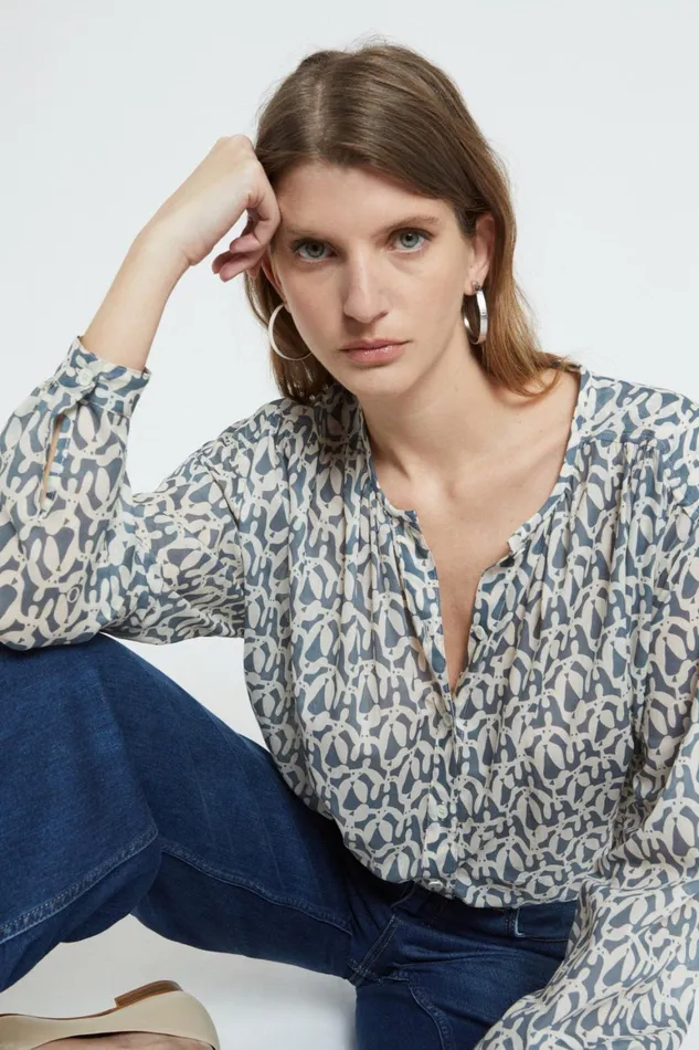 Ottod039Ame Printed Cotton Shirt Women Shirts and Blouses