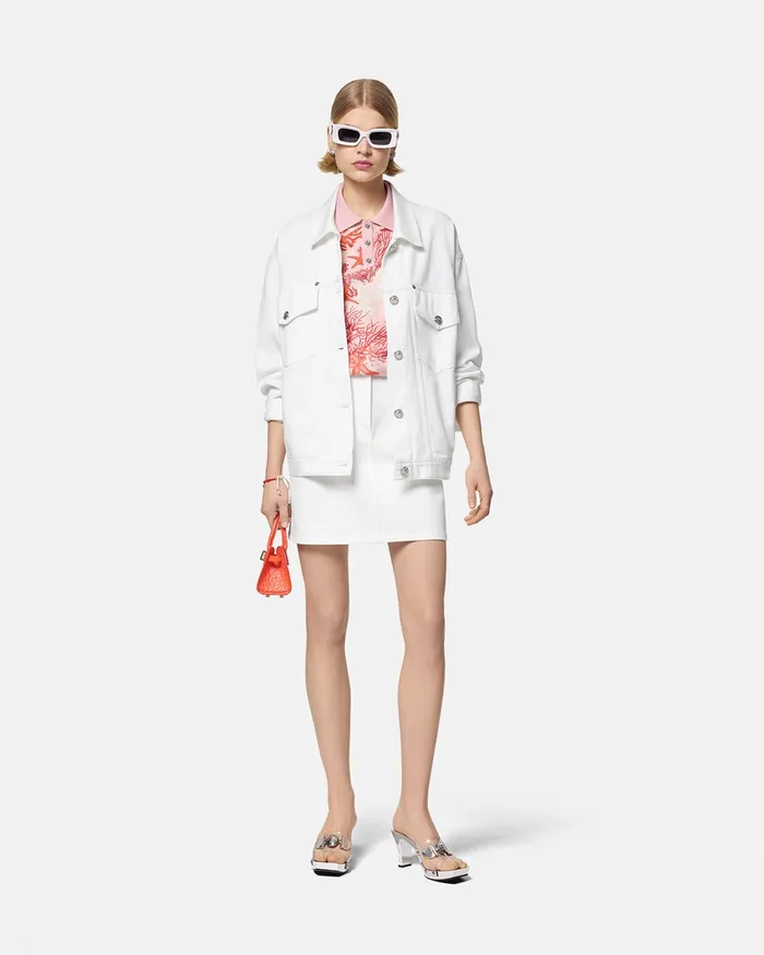 Outerwear and Coats Women Versace Barocco Sea Oversized Denim Jacket Whiteprint