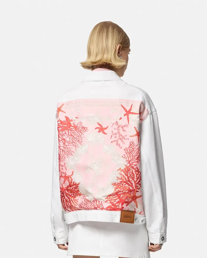 Outerwear and Coats Women Versace Barocco Sea Oversized Denim Jacket Whiteprint