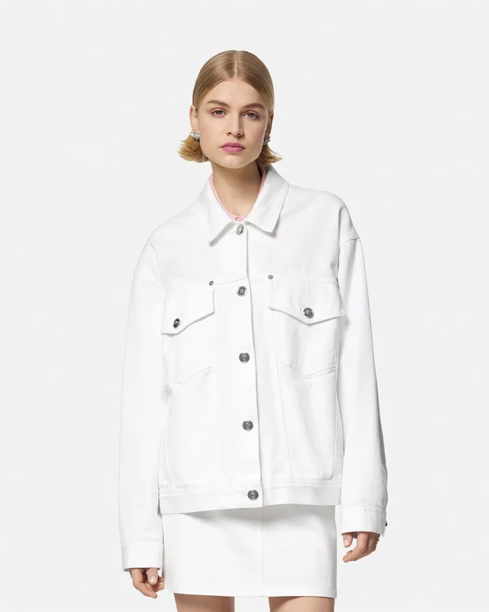 Outerwear and Coats Women Versace Barocco Sea Oversized Denim Jacket Whiteprint