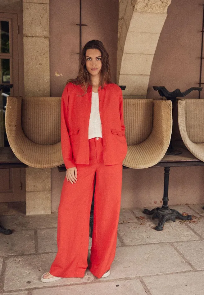 Pants Women FYNCHHATTON Pants Made Of Linen Mix With Lock Button Summer Redwhitesandlight Blue Pants Women FYNCHHATTON Pants Made Of Linen Mix With Lock Button Summer Redwhitesandlight Blue