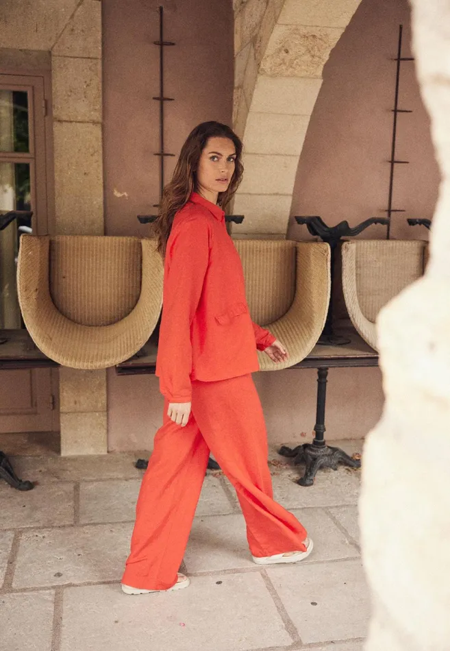 Pants Women FYNCHHATTON Pants Made Of Linen Mix With Lock Button Summer Redwhitesandlight Blue