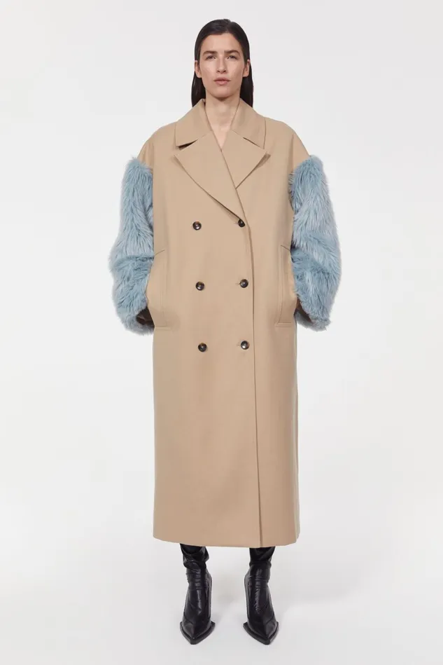 Peaches Patchwork Coat Beige Women Rodebjer Outerwear