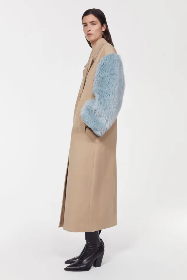 Peaches Patchwork Coat Beige Women Rodebjer Outerwear